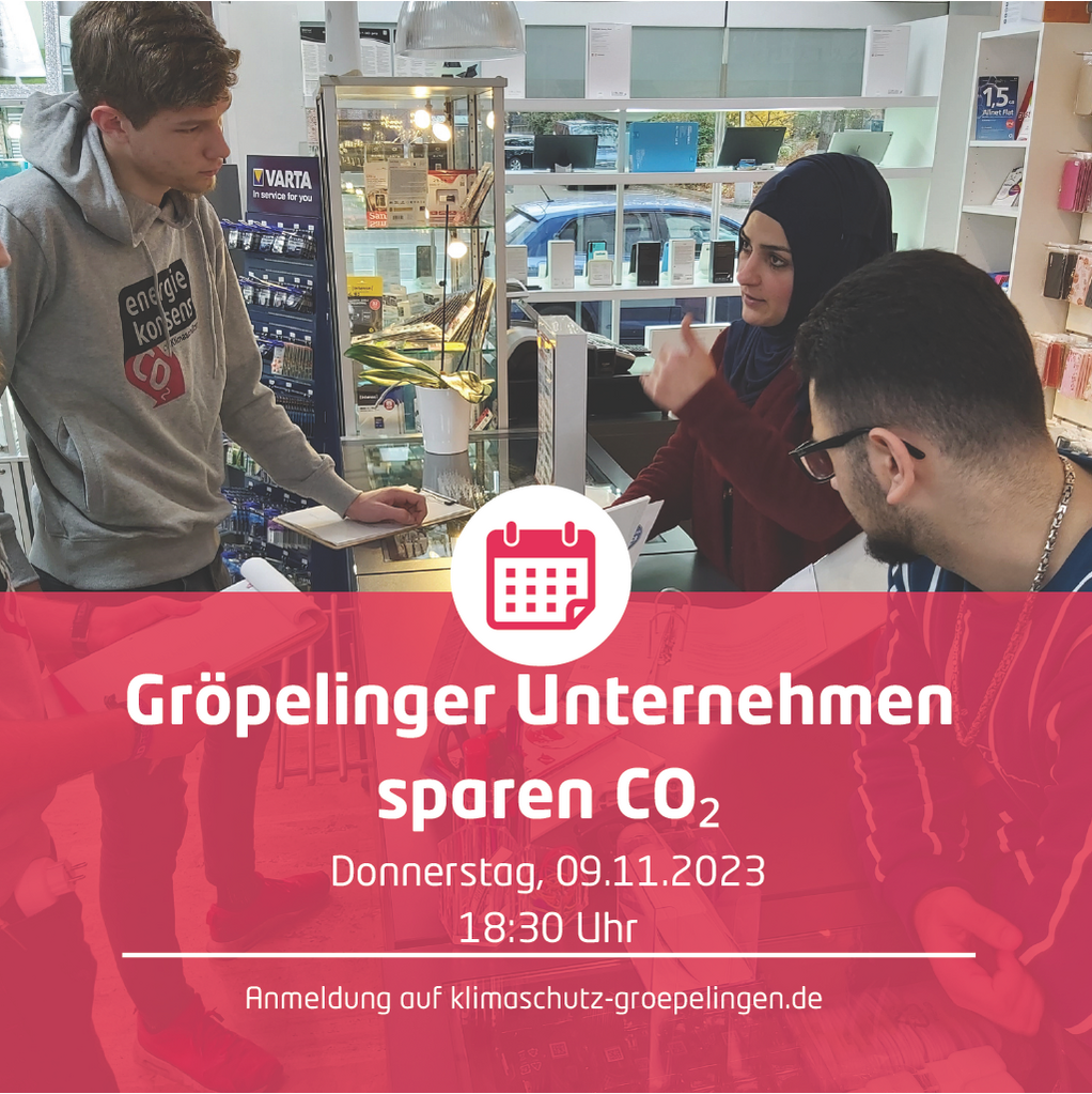 Die Bremer Klimaschutzagentur energiekonsens lädt Unternehmer*innen in Gröpelingen und umzu ein. 